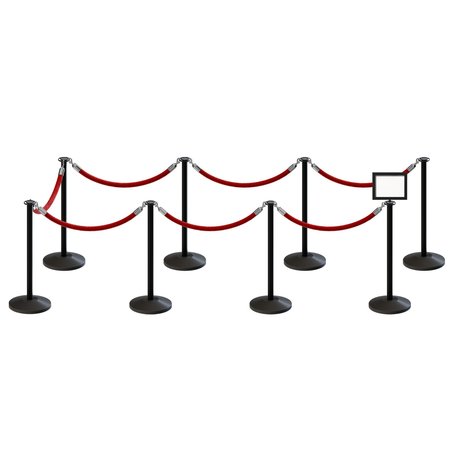 MONTOUR LINE Stanchion Post and Rope Kit Black, 8FlatTop 7RedRope 8.5x11H Sign C-Kit-7-BK-FL-1-Tapped-1-8511-H-7-ER-RD-PS